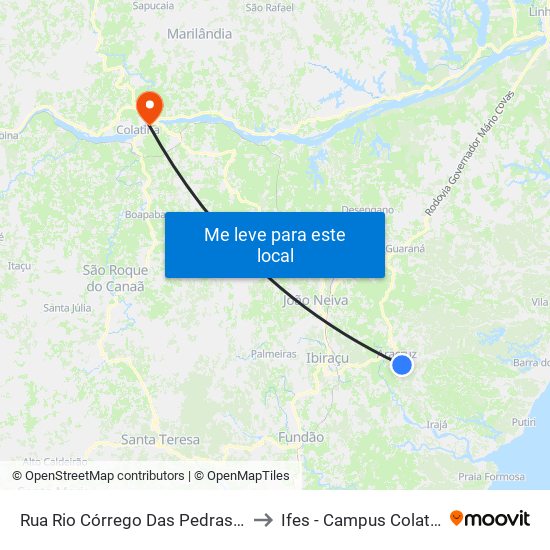 Rua Rio Córrego Das Pedras, 52 to Ifes - Campus Colatina map