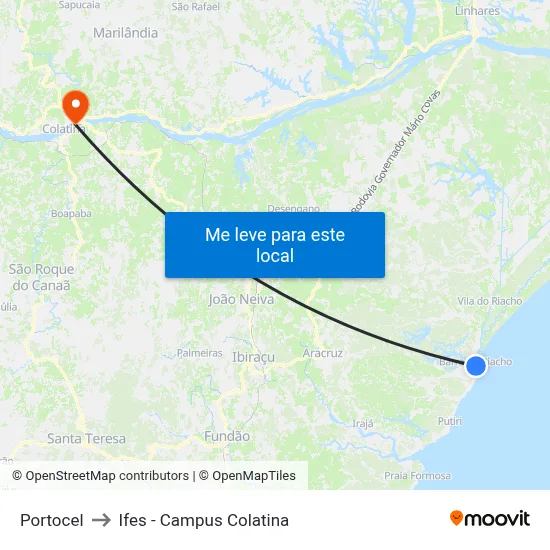 Portocel to Ifes - Campus Colatina map