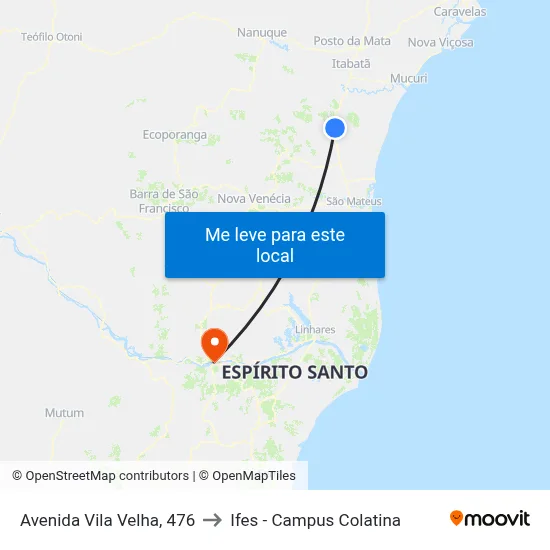 Avenida Vila Velha, 476 to Ifes - Campus Colatina map