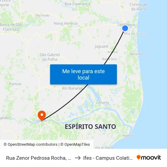 Rua Zenor Pedrosa Rocha, 32 to Ifes - Campus Colatina map