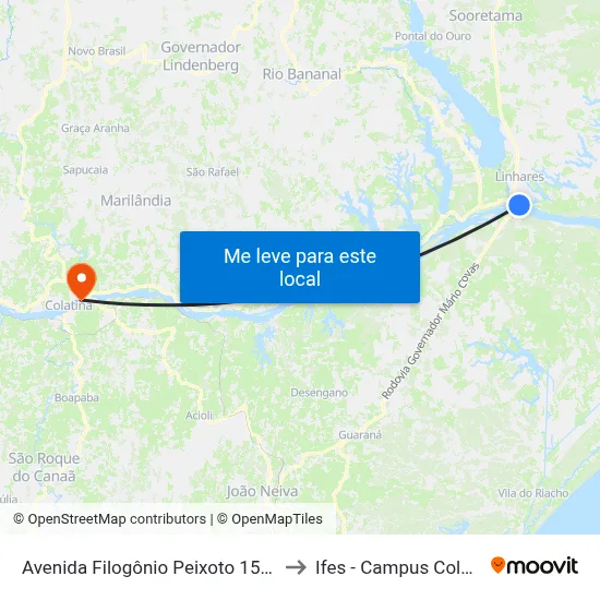 Avenida Filogônio Peixoto 156-208 to Ifes - Campus Colatina map