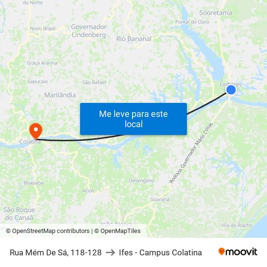 Rua Mém De Sá, 118-128 to Ifes - Campus Colatina map