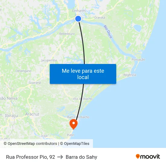 Rua Professor Pio, 92 to Barra do Sahy map
