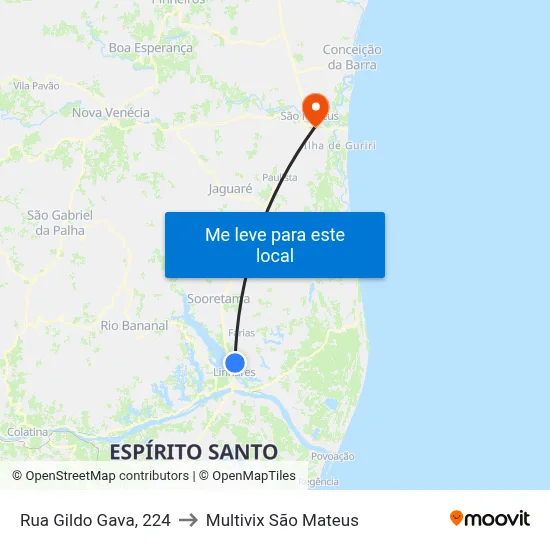 Rua Gildo Gava, 224 to Multivix São Mateus map