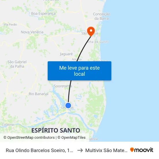 Rua Olindo Barcelos Soeiro, 1176 to Multivix São Mateus map