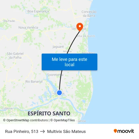 Rua Pinheiro, 513 to Multivix São Mateus map