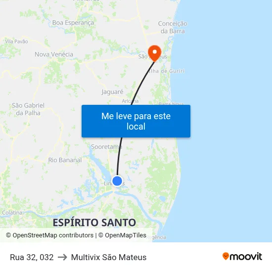 Rua 32, 032 to Multivix São Mateus map