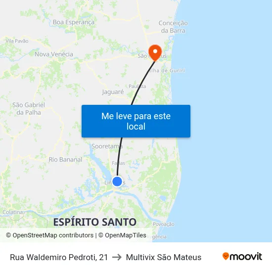 Rua Waldemiro Pedroti, 21 to Multivix São Mateus map