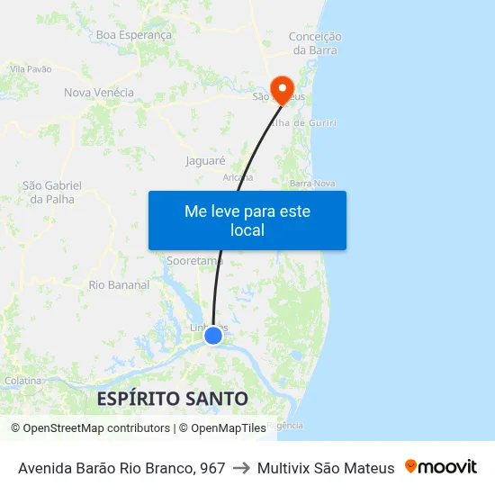 Avenida Barão Rio Branco, 967 to Multivix São Mateus map