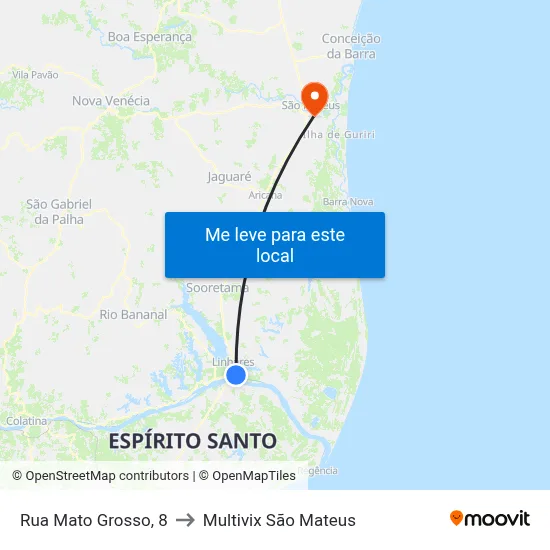 Rua Mato Grosso, 8 to Multivix São Mateus map
