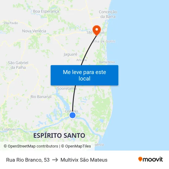 Rua Rio Branco, 53 to Multivix São Mateus map