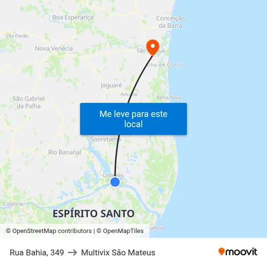 Rua Bahia, 349 to Multivix São Mateus map
