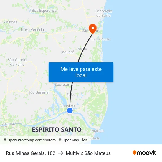 Rua Minas Gerais, 182 to Multivix São Mateus map