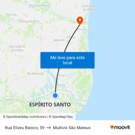 Rua Elizeu Baioco, 59 to Multivix São Mateus map