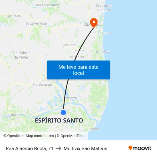 Rua Alaercio Recla, 71 to Multivix São Mateus map