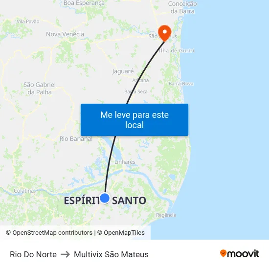 Rio Do Norte to Multivix São Mateus map