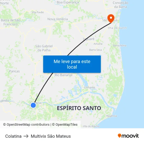 Colatina to Multivix São Mateus map