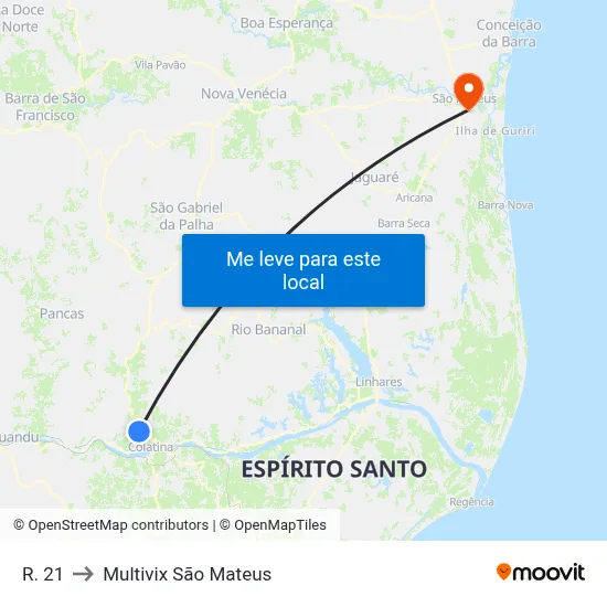 R. 21 to Multivix São Mateus map