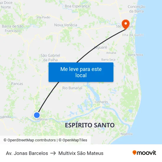 Av. Jonas Barcelos to Multivix São Mateus map