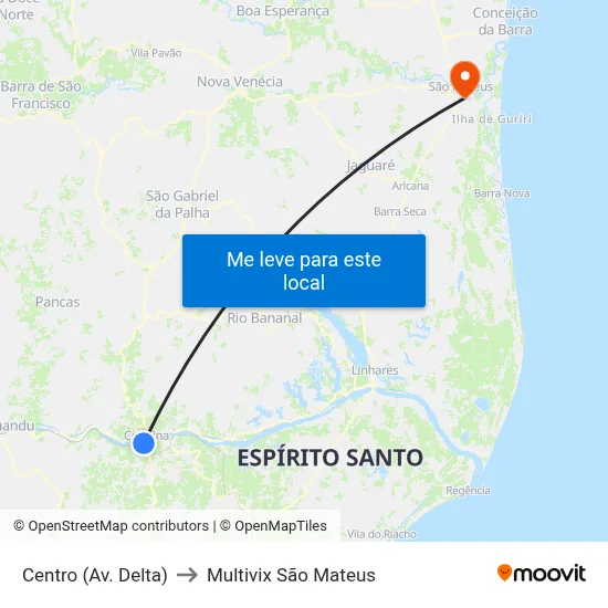 Centro (Av. Delta) to Multivix São Mateus map