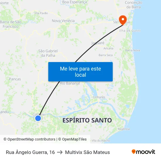 Rua Ângelo Guerra, 16 to Multivix São Mateus map