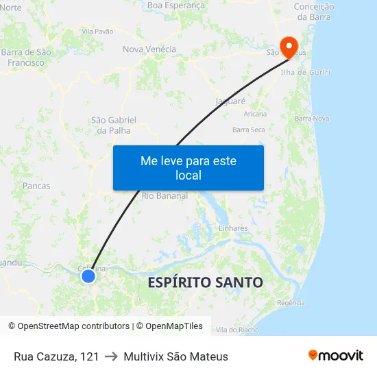 Rua Cazuza, 121 to Multivix São Mateus map