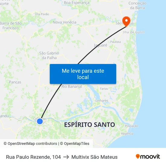 Rua Paulo Rezende, 104 to Multivix São Mateus map