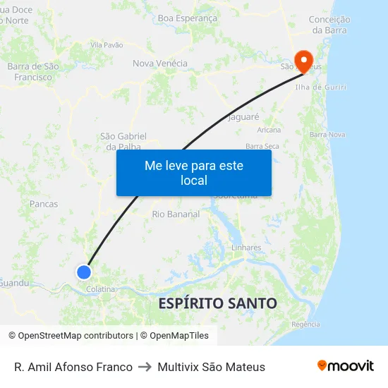 R. Amil Afonso Franco to Multivix São Mateus map