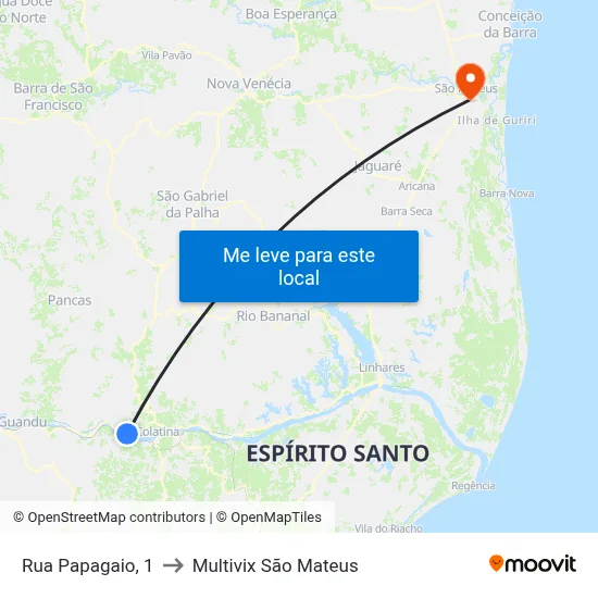 Rua Papagaio, 1 to Multivix São Mateus map