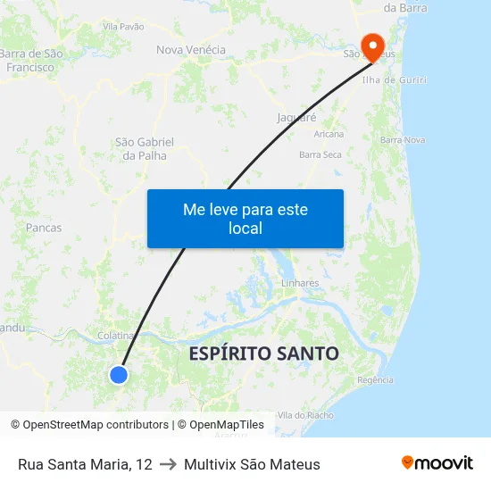 Rua Santa Maria, 12 to Multivix São Mateus map