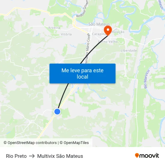 Rio Preto to Multivix São Mateus map