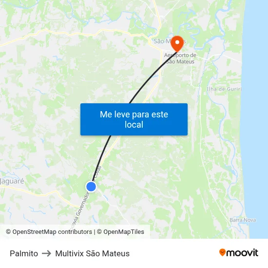Palmito to Multivix São Mateus map