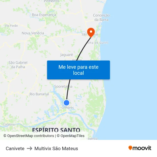 Canivete to Multivix São Mateus map