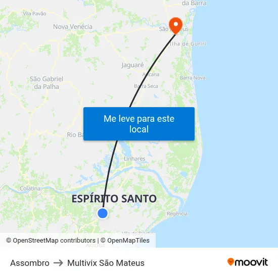 Assombro to Multivix São Mateus map