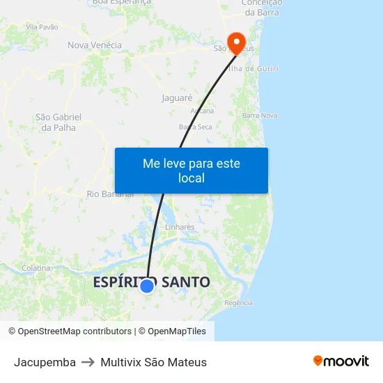 Jacupemba to Multivix São Mateus map