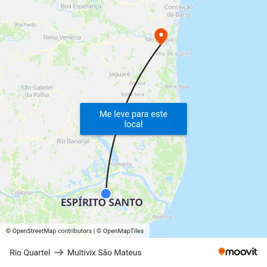 Rio Quartel to Multivix São Mateus map
