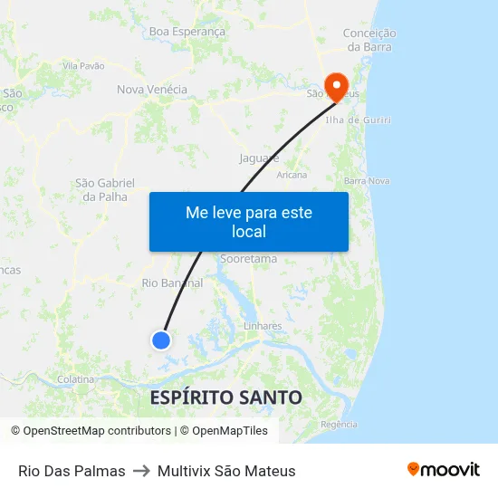 Rio Das Palmas to Multivix São Mateus map
