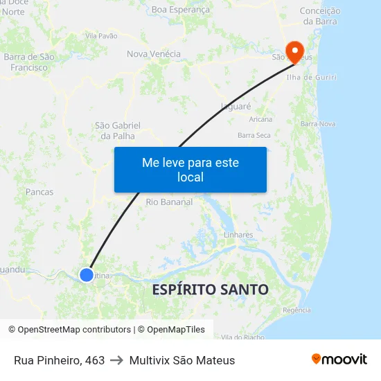 Rua Pinheiro, 463 to Multivix São Mateus map