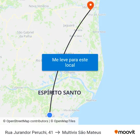 Rua Jurandor Peruchi, 41 to Multivix São Mateus map