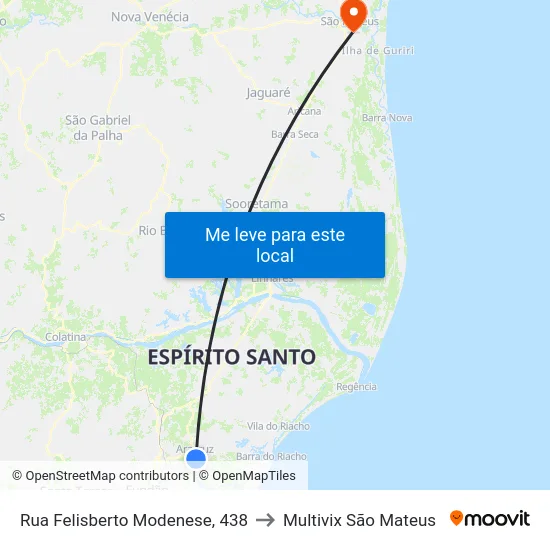 Rua Felisberto Modenese, 438 to Multivix São Mateus map