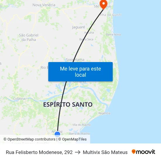 Rua Felisberto Modenese, 292 to Multivix São Mateus map