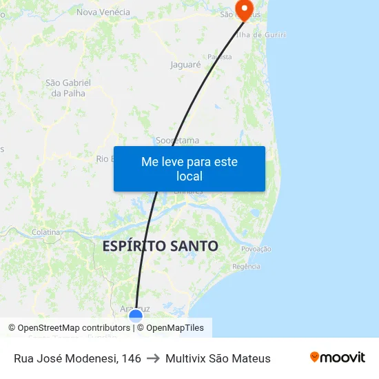 Rua José Modenesi, 146 to Multivix São Mateus map