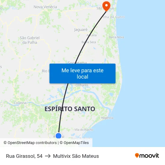 Rua Girassol, 54 to Multivix São Mateus map