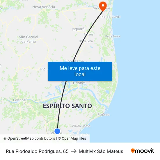 Rua Flodoaldo Rodrigues, 65 to Multivix São Mateus map