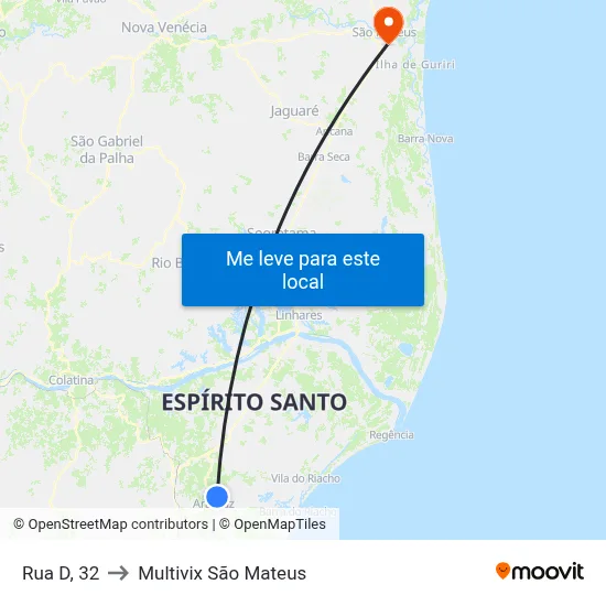 Rua D, 32 to Multivix São Mateus map