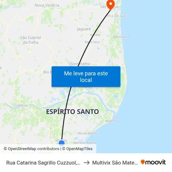 Rua Catarina Sagrillo Cuzzuol, 66 to Multivix São Mateus map