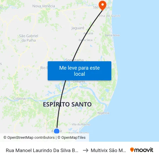 Rua Manoel Laurindo Da Silva Borges, 51 to Multivix São Mateus map