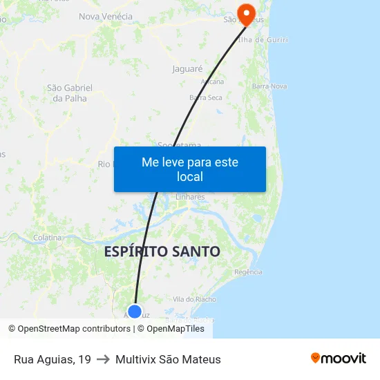 Rua Aguias, 19 to Multivix São Mateus map