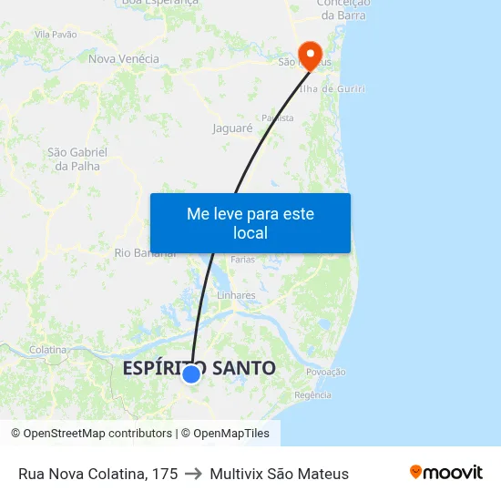 Rua Nova Colatina, 175 to Multivix São Mateus map