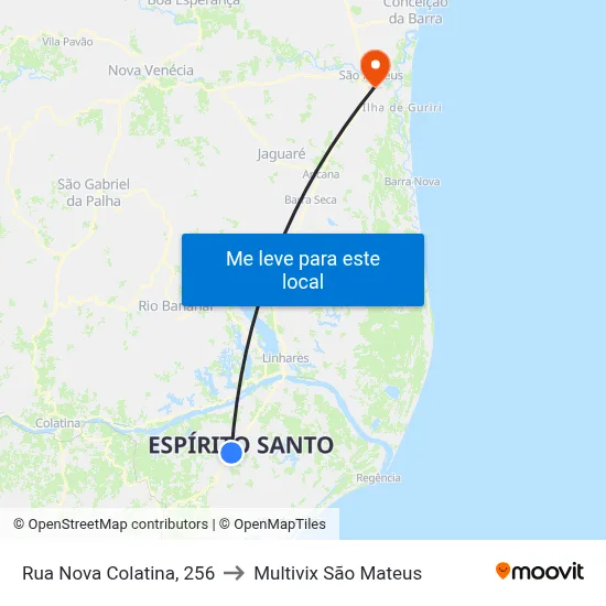 Rua Nova Colatina, 256 to Multivix São Mateus map